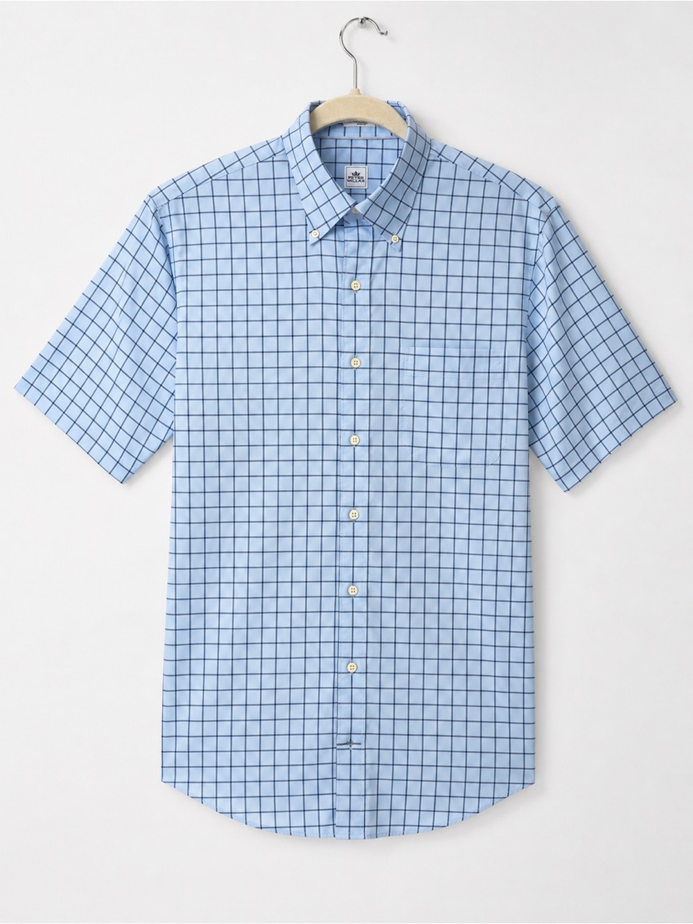 Peter Millar Men’s Large Blue Check Short Sleeve Button Down Shirt 100% Cotton
